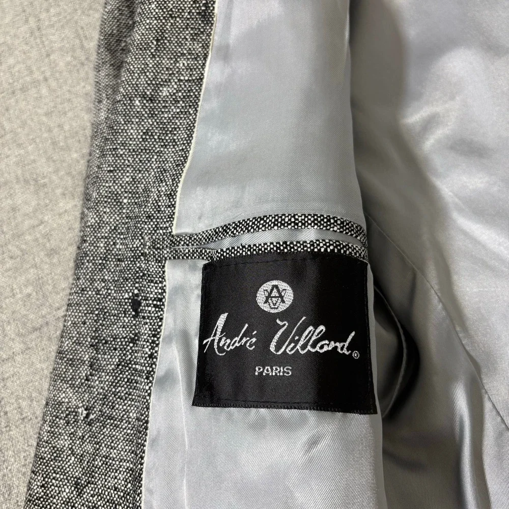 Andre Villard Men Wool Blend Tweed Blazer Sport Jacket 42R Black White Speckled